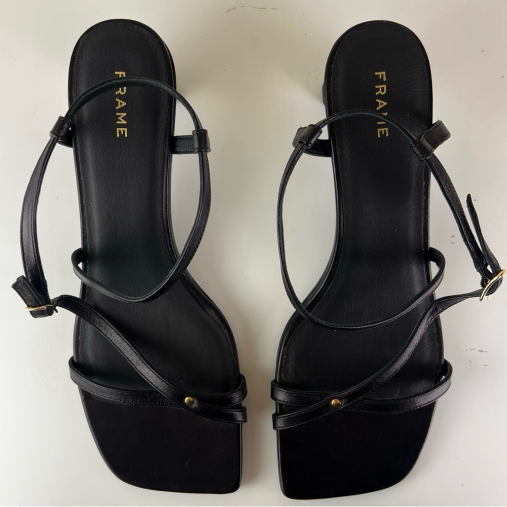 NEW FRAME BLACK LEATHER STRAPPY SANDALS - Picture 11 of 12